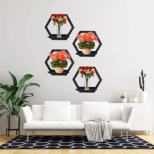 Hexagon Wooden Wall Shelf Set