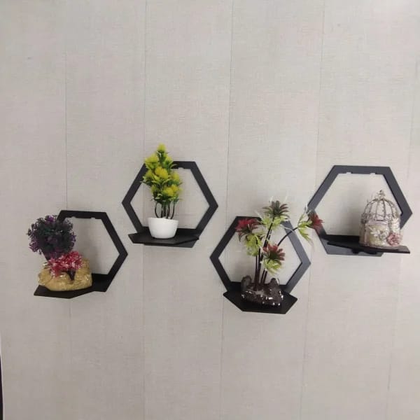 Hexagon Wooden Wall Shelf Set