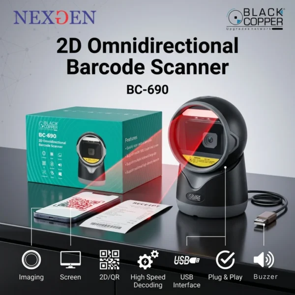 BC-690-Front-View Black Copper BC-690 Barcode Scanner Pakistan