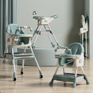 5-in-1 Baby Recline Foldable High Chair with Rocking & Rattles - Image 2
