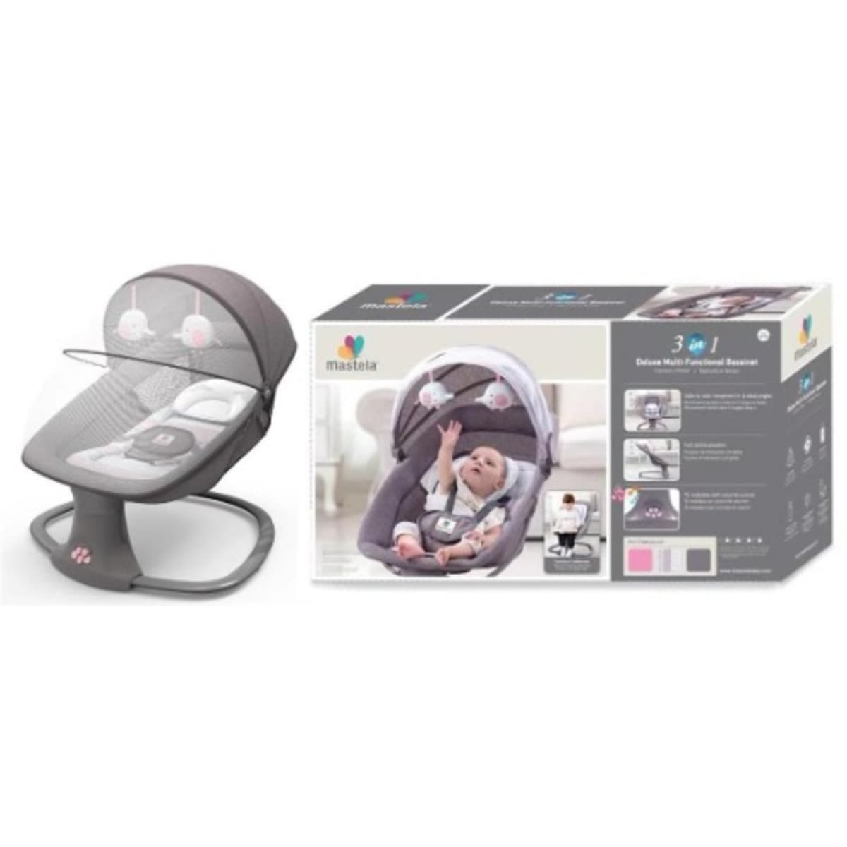 Mastela 3-in-1 Multi-Functional Baby Bassinet Swing – Grey