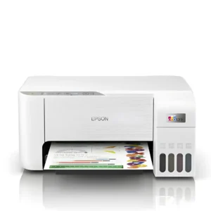 Front angle shot of white Epson EcoTank L3256 wireless all in one epson printer