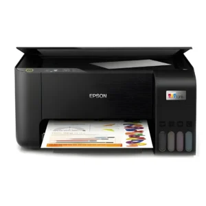 Front profile view of the black multi functional epson colour printer EcoTank L3210 model