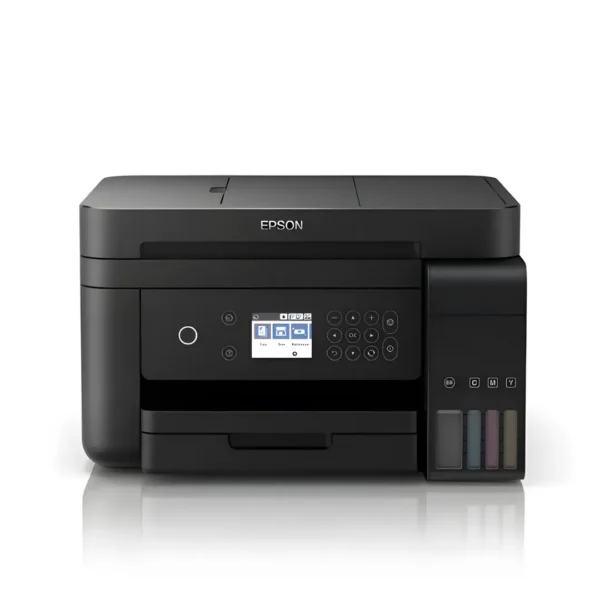 Front profile angle view of the black multi functional Epson EcoTank L6270 duplex device