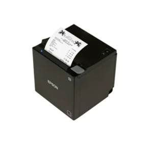 Epson TM-m30II thermal printer printing receipt on a shop checkout counter