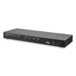Front layout view of the black 4x4 HDMI MATRIX SWITCH highlighting control buttons and IR receiver window