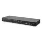 Front layout view of the black 4x4 HDMI MATRIX SWITCH highlighting control buttons and IR receiver window