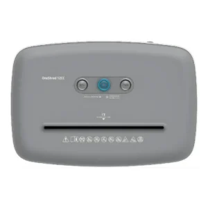 Compact HP OneShred 12CC placed next to an office desk