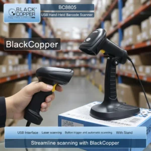 Black Copper Scanner BC-8805 handheld laser barcode reader front view