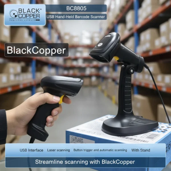 Black Copper Scanner BC-8805 handheld laser barcode reader front view
