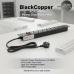 BlackCopper BCPDU8PU 1U 8 outlet rackmount PDU front view showing master power switch
