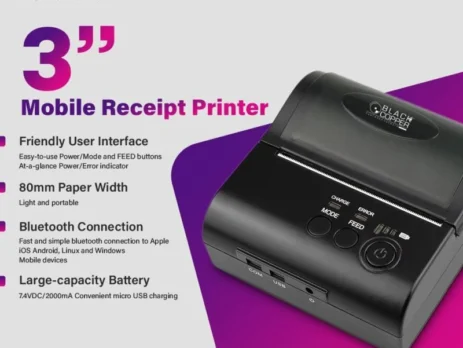 BlackCopper BC-P80B 80mm Bluetooth mini thermal receipt printer front angle view