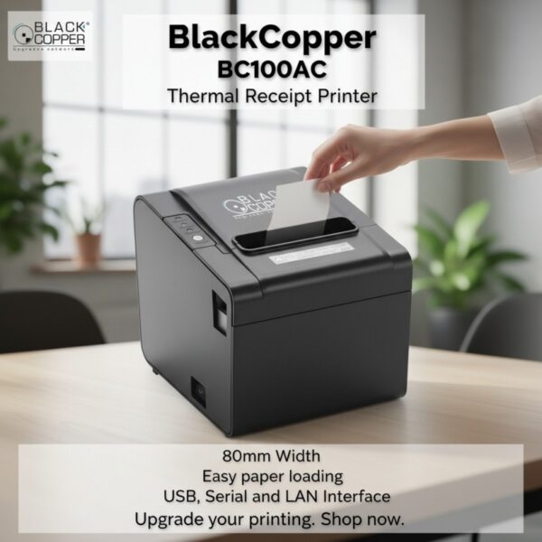 Black Copper BC-100AC Front View Black Copper BC-100AC Mini POS Receipt Printer front view