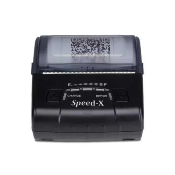 Open cover of Speed-X BT600M printer showing 80mm thermal paper roll compartment