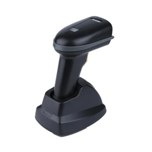 Handheld Speed-X SP-70D wireless scanner auditing 1D/2D QR Code barcodes on warehouse boxes