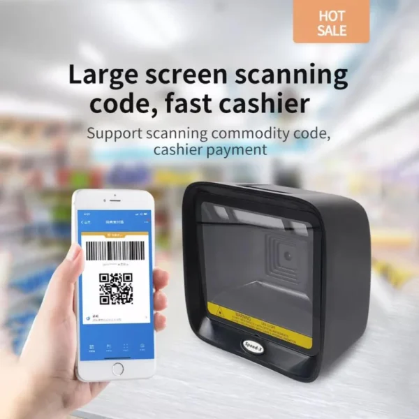 Courier package tracking barcode being scanned on Speed-X SX-9700 desktop barcode scanner