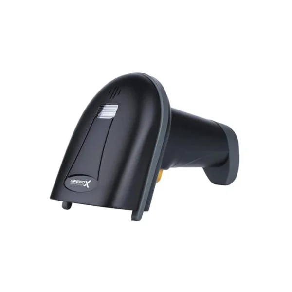 Speed-X SP-70D scanner reading parcel label 1D/2D QR Code at a courier dispatch desk