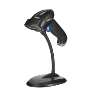 Speed-X barcode scanner reading a 2D QR code displayed on a smartphone screen