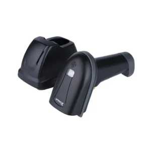 Speed-X SP-70D barcode scanner decoding a 1D/2D QR Code on a smartphone screen