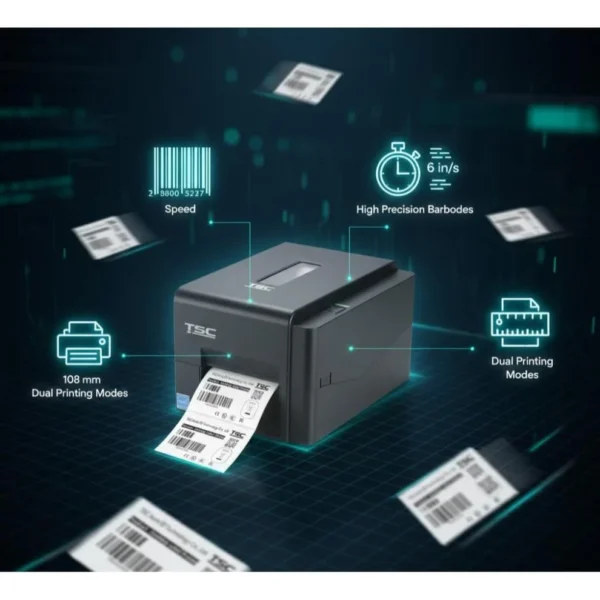 TSC TE244 printing clear 4x6 inch courier shipping waybill with 2D barcode