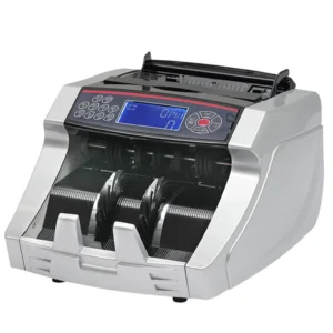 Front view of NewWave NW-2829 cash counting machine with LCD screen and banknote hopper