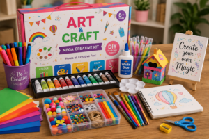 Creative art and craft kit with coloring and DIY activities for kids