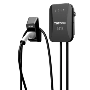 TOPDON Pulse Q 22kW smart EV charger front view with Type 2 cable dock