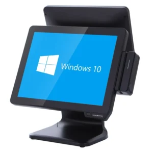 15 inch true flat touch screen display on Black Copper dual screen POS terminal