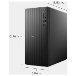 Unboxing layout showing Dell ECT1250 desktop tower with power cable and manuals
