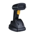 Speed-X SP-70D wireless 1D/2D QR Code barcode scanner resting on its charging dock