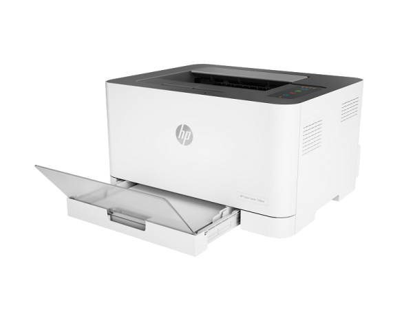 Loaded 150-sheet paper input tray on HP Color Laser 150nw printer