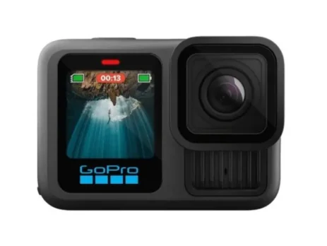 GoPro HERO 13 Black action camera front view showing lens and front LCD display