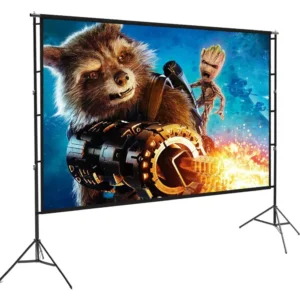 Side detail of Speed-X Projector Screen white steel casing and mounting bracket