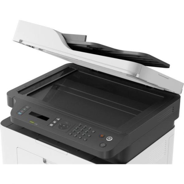 Open flatbed scanner glass of HP MFP 139fnw mono printer