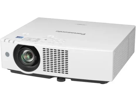 Front view of white Panasonic PT-VMZ61 Projector on a clean tabletop