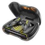 Audionic Battlebuds Gaming Earbuds inside illuminated RGB charging case