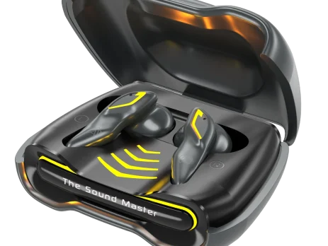 Audionic Battlebuds Gaming Earbuds inside illuminated RGB charging case
