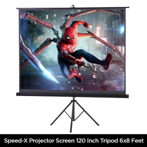 Speed-X Projector Screen 120-inch tripod portable stand set up in a room