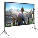 Front view of Speed-X Projector Screen 150-inch electric motorized lowered completely