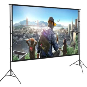 Front view of Speed-X Projector Screen 150-inch electric motorized lowered completely