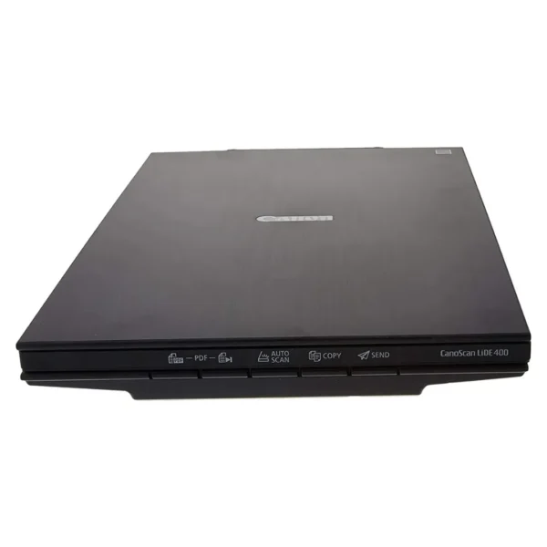 Close-up of 5 EZ one-touch buttons on Canon CanoScan LiDE 400 slim scanner