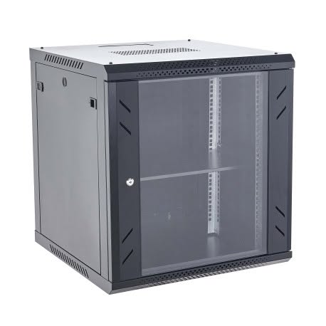 Side view showing removable side access panel on BlackCopper 12U wall mount rack