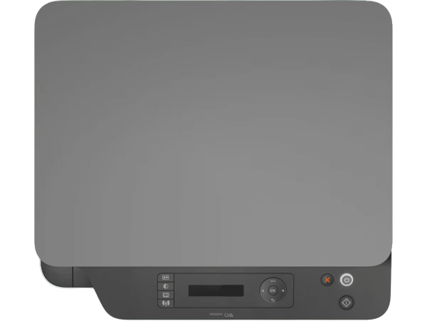 HP Laser MFP 136w paper tray loaded with A4 sheets and output bin