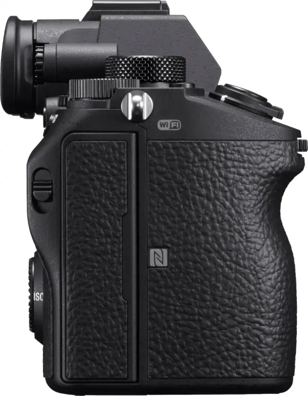 Side view of the dual SD memory card slots on the Sony a7 III camera body.