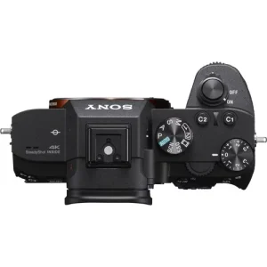 Top panel view of the Sony a7 III camera showing mode dials and shutter button.