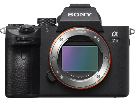 Front view of the Sony a7 III camera body displaying the E-mount lens ring and sensor.