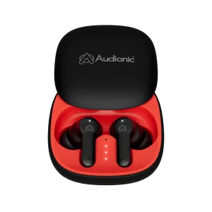 Audionic Airbud 550 Slide Earbuds showing sliding charging case open