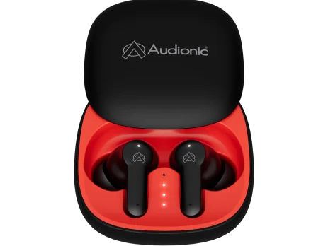 Audionic Airbud 550 Slide Earbuds showing sliding charging case open