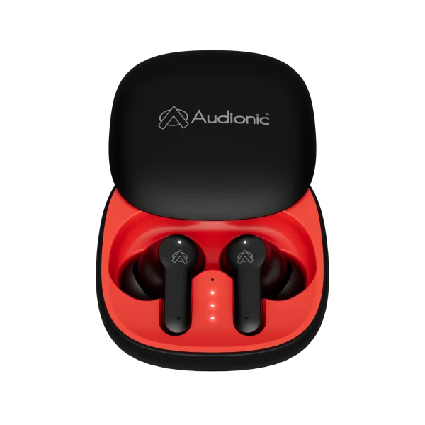 Audionic Airbud 550 Sliding Case Design Audionic Airbud 550 Slide Earbuds showing sliding charging case open