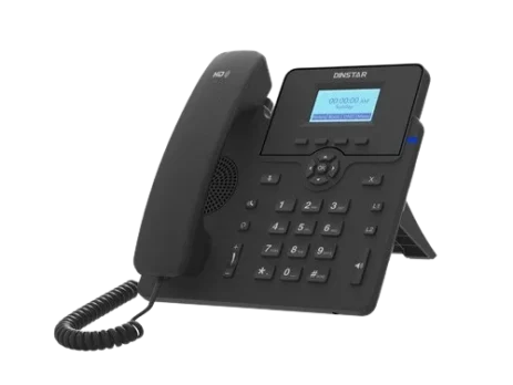 Dinstar C60GP Gigabit IP Phone front view with LCD screen on office desk